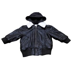Starting Out Kids Faux Leather Sherpa Lined Hooded Brwon Jacket 18M‎